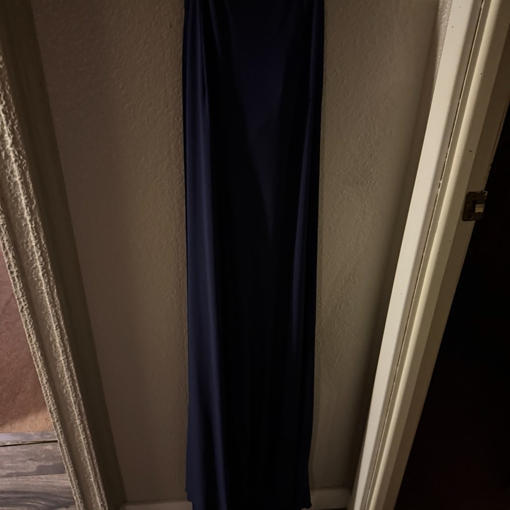 Sherri Hill Navy and Gold Long Sleeve Dress - Picture 4 of 5